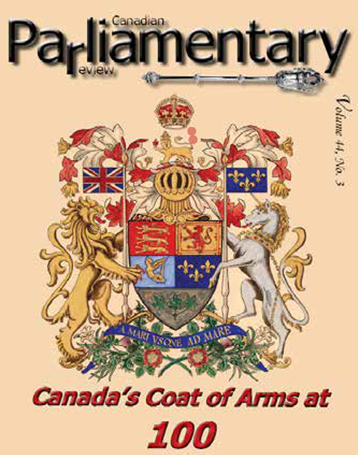 Cover of issue featuring Canada's coat of arms. Caption, Canada's coat of arms at 100