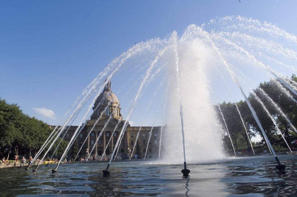 Fountain next to Alberta Legislature